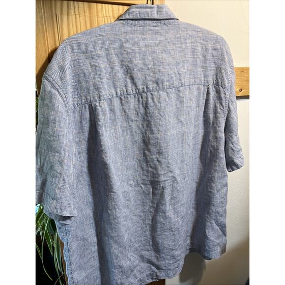 paradise collection men’s XL Linen Short Sleeve Button Up Shirt Blue Summer Cool - Picture 6 of 8